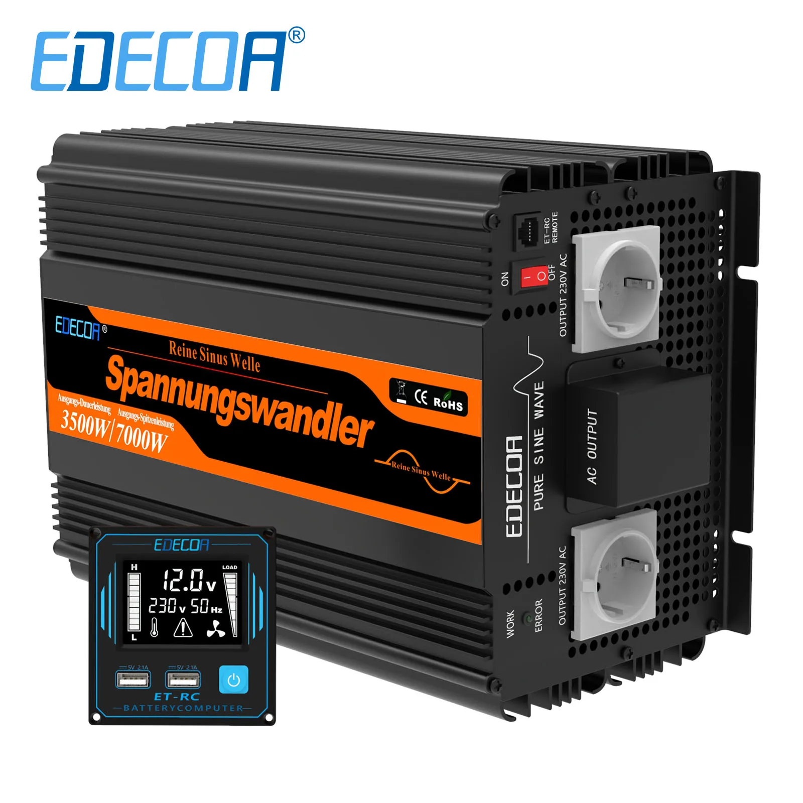 EDECOA 3500 Вт DC 12 В в AC 220 В 230 В преобразователь чистая синусоида инвертор мощности вне сети трансформатор для солнечной системы автомобиль дома ... 
EDECOA 3500 Вт DC 12 В в AC 220 В 230 В преобразователь чистая синусоида инвертор мощности вне сети трансформатор для солнечной системы автомобиль дома ...