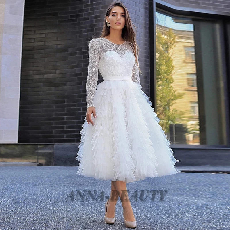 Anna Elegant Ruffles Tulle Tea Knee Length Wedding Dresses Long Sleeve O Neck A Line Illusion Vestidos De Novia Personalised
Anna Elegant Ruffles Tulle Tea Knee Length Wedding Dresses Long Sleeve O Neck A Line Illusion Vestidos De Novia Personalised