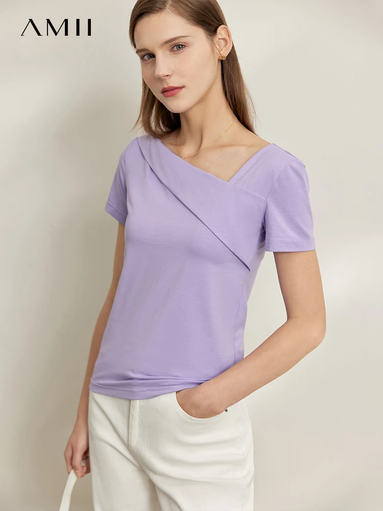 Amii Minimalism T-shirt for Women Summer 2022 New Solid Asymmetrical V-neck Tops Temperament Office Lady Women Clothing 12080021 
Amii Minimalism T-shirt for Women Summer 2022 New Solid Asymmetrical V-neck Tops Temperament Office Lady Women Clothing 12080021