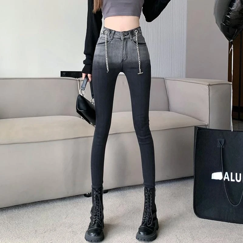 Autumn Winter New Women Skinny Jeans Design Sense High Waist Button Tie-dye Pencil Pants Slim Fit Straight Velvet Warm Trousers
Autumn Winter New Women Skinny Jeans Design Sense High Waist Button Tie-dye Pencil Pants Slim Fit Straight Velvet Warm Trousers