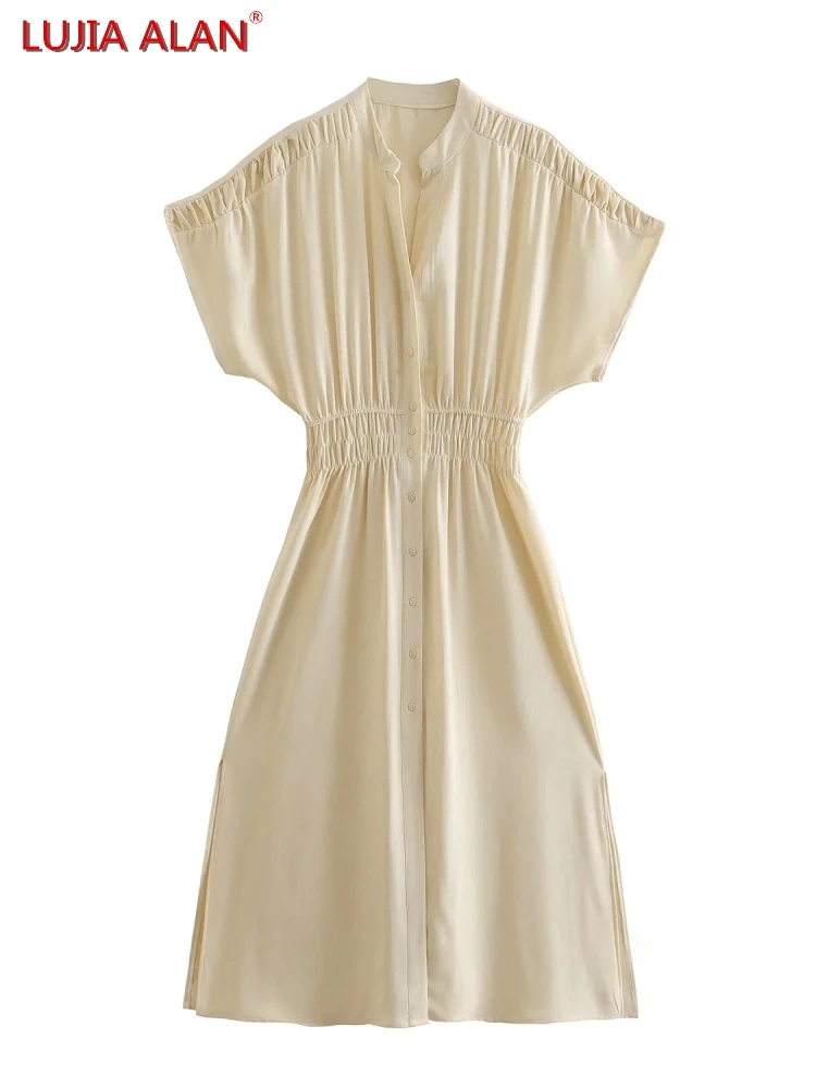 Women Pleated Splicing Design Dress Summer Female Batwing Sleeve Midi Vestidos LUJIA ALAN D9582
Women Pleated Splicing Design Dress Summer Female Batwing Sleeve Midi Vestidos LUJIA ALAN D9582