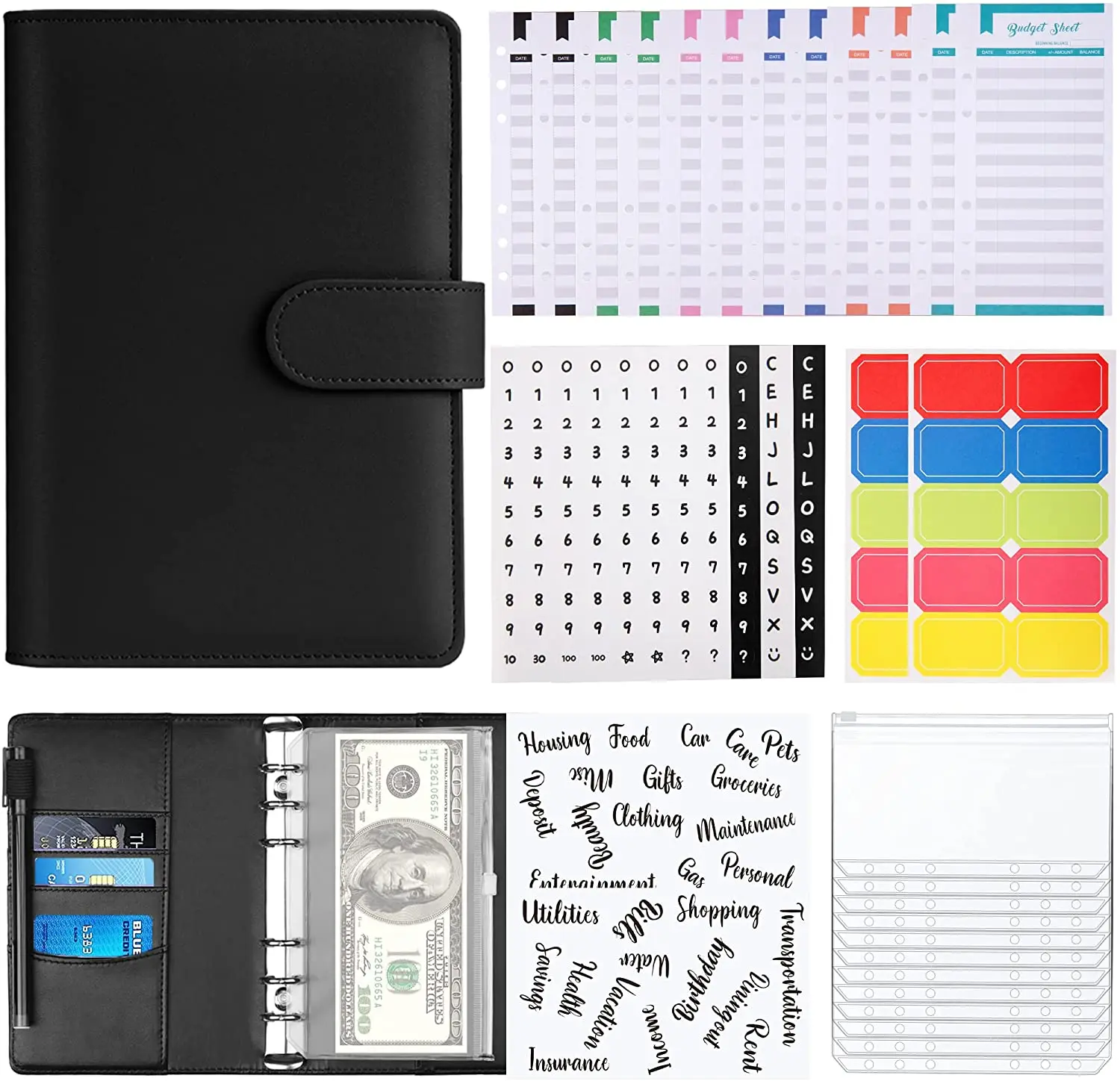 A6 PU Leather Cash Envelopes for Budgeting,Money Saving Binders,Budget Envelopes System with Zipper Envelopes and Budget Sheets
A6 PU Leather Cash Envelopes for Budgeting,Money Saving Binders,Budget Envelopes System with Zipper Envelopes and Budget Sheets