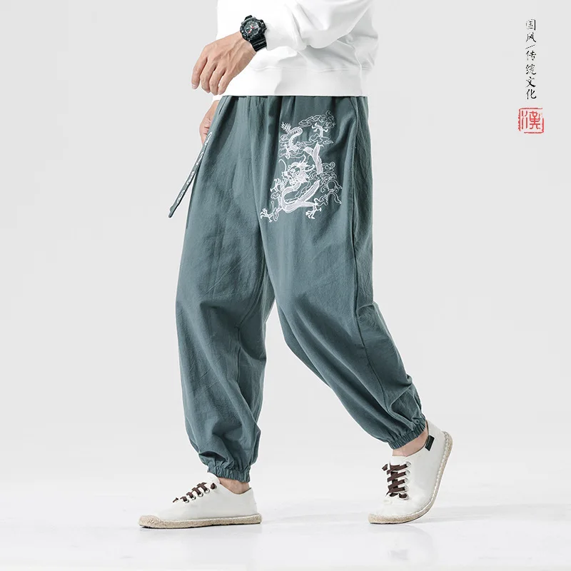 2023 chinese style improved dragon embroidered casual trousers cotton and linen slacks for men g87
2023 chinese style improved dragon embroidered casual trousers cotton and linen slacks for men g87