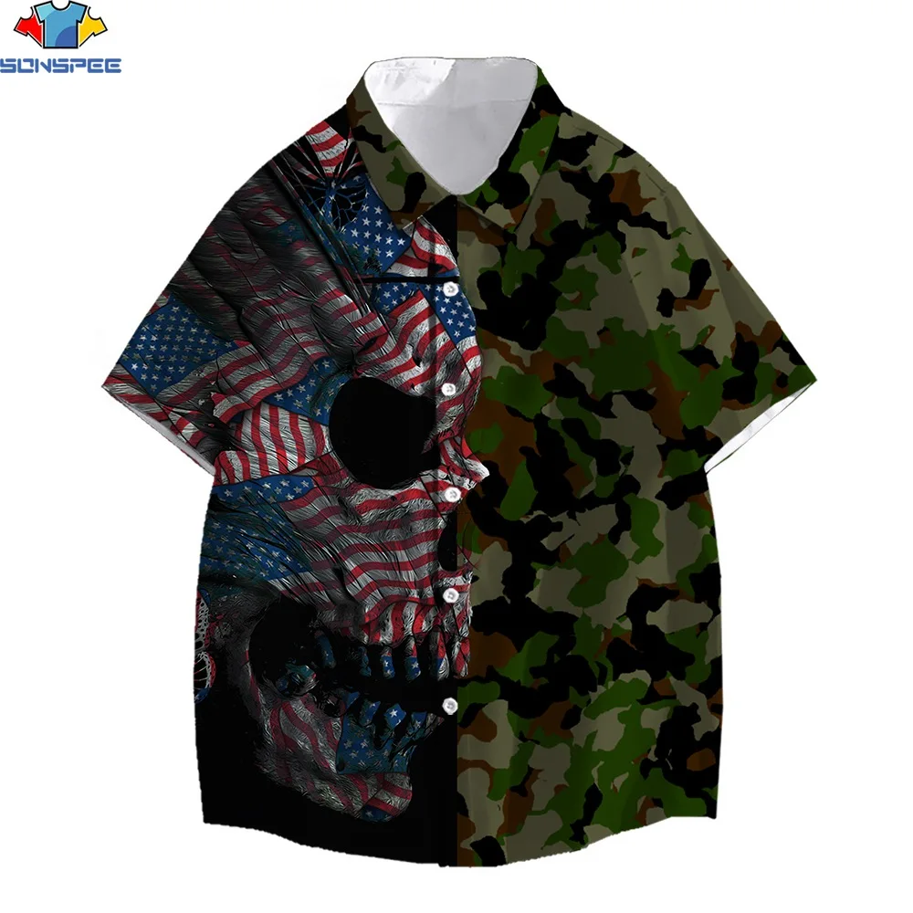 SONSPEE 3D Print Camouflage Men's Hawaiian Shirt American Flag Creative Horror Demon Dark Skull Summer Harajuku Trend Cool Shirt
SONSPEE 3D Print Camouflage Men's Hawaiian Shirt American Flag Creative Horror Demon Dark Skull Summer Harajuku Trend Cool Shirt
