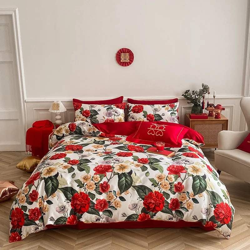 Luxury Red Wedding Bedding Skin-friendly Flowers Digital Printing Quilt/Duvet Cover Set Bed Linen Fitted Sheet Pillowcases
Luxury Red Wedding Bedding Skin-friendly Flowers Digital Printing Quilt/Duvet Cover Set Bed Linen Fitted Sheet Pillowcases