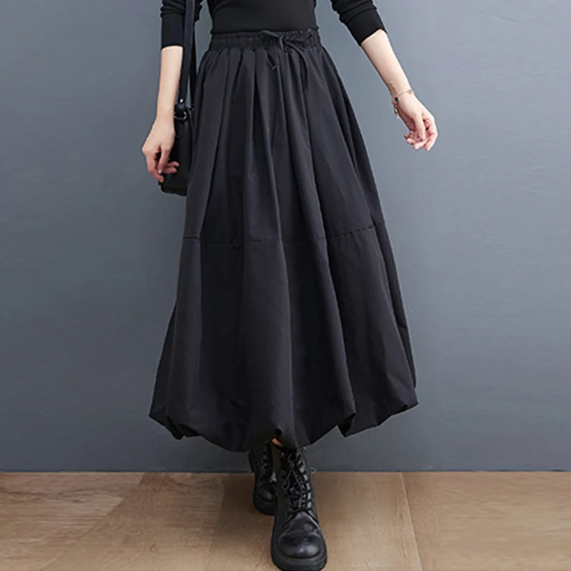 

Winter Skirts Woman 2023 Y2k Long Black Fashion 2023 Stylish Church Elastic Wasit Wide Bottom Loose Harajuku Adult Tutu