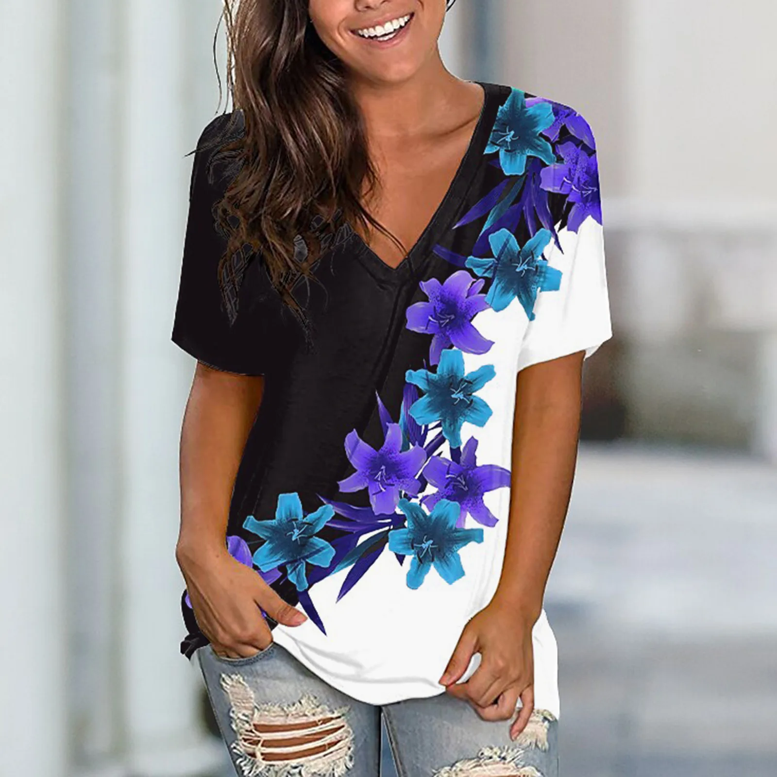 Women's Floral V Neck Shirt Top Summer Sexy Short Sleeve Casual Flower Graphic Shirts Blouse Woman Tunics Clothing
Women's Floral V Neck Shirt Top Summer Sexy Short Sleeve Casual Flower Graphic Shirts Blouse Woman Tunics Clothing