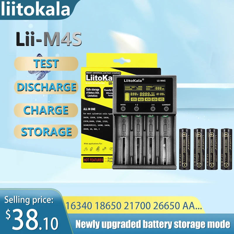 liitokala lii M4S new smart 18650 26650 21700 lithium ion 3.7V battery charger 1.2V NiMH capacity detection AA battery set
liitokala lii M4S new smart 18650 26650 21700 lithium ion 3.7V battery charger 1.2V NiMH capacity detection AA battery set
