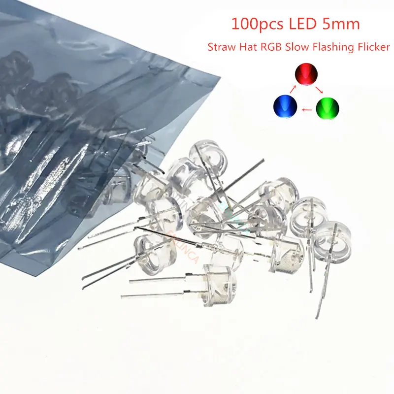 100pcs LED 5mm Straw Hat RGB Slow Flashing Flicker Transparent Tri-Color Red Green Blue 20mA 3V 5 mm Light Emitting Diode Lamp
100pcs LED 5mm Straw Hat RGB Slow Flashing Flicker Transparent Tri-Color Red Green Blue 20mA 3V 5 mm Light Emitting Diode Lamp