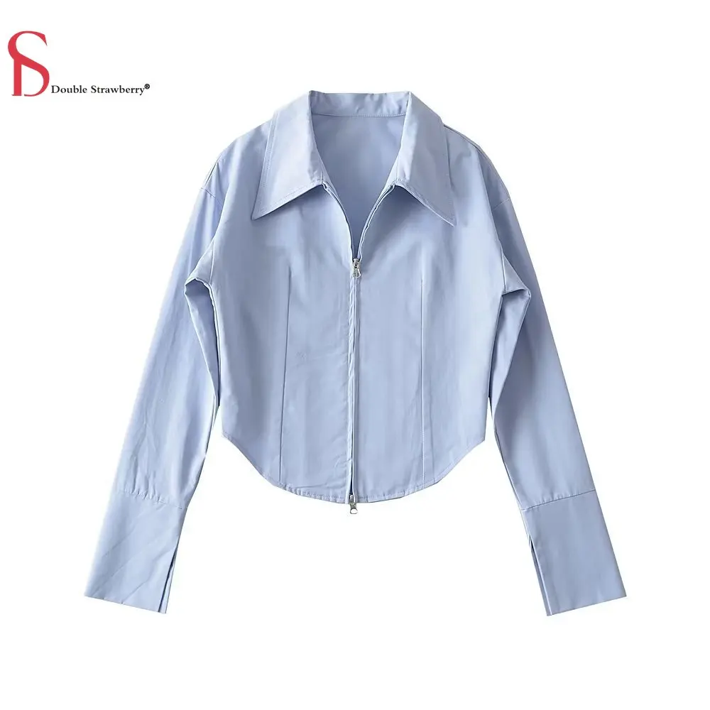 Ins Double-zip Shirt Women's New Polo Neck In Spring Curved Hem Short Top Shirt
Ins Double-zip Shirt Women's New Polo Neck In Spring Curved Hem Short Top Shirt