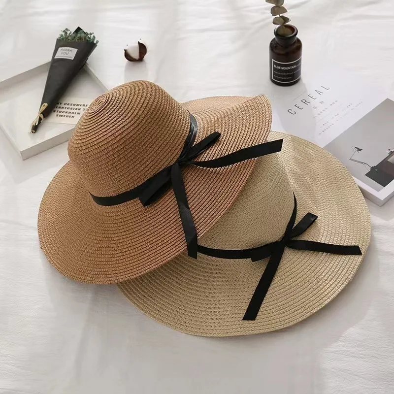 

Summer Simple Floppy Sun Hat Women Wide Brim Beach Hat Girls Seaside Travel Foldable Straw Hat Sunscreen UV Protection Lady Cap