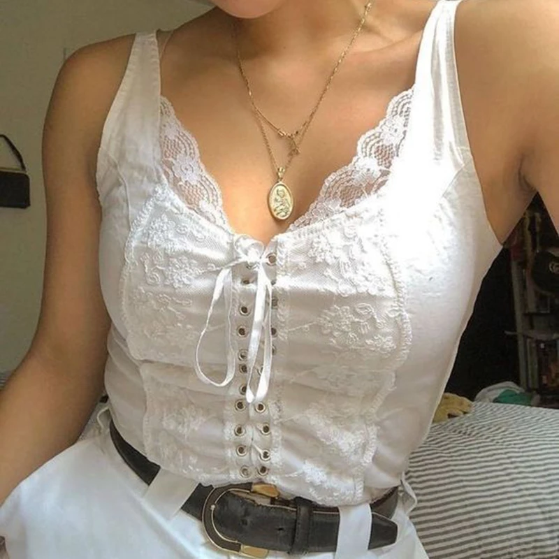 Винтажный корсет на завязках Y2K, милый кружевной белый топ-молоток, женский летний Приталенный топ без рукавов, одежда в стиле ретро
Винтажный корсет на завязках Y2K, милый кружевной белый топ-молоток, женский летний Приталенный топ без рукавов, одежда в стиле ретро