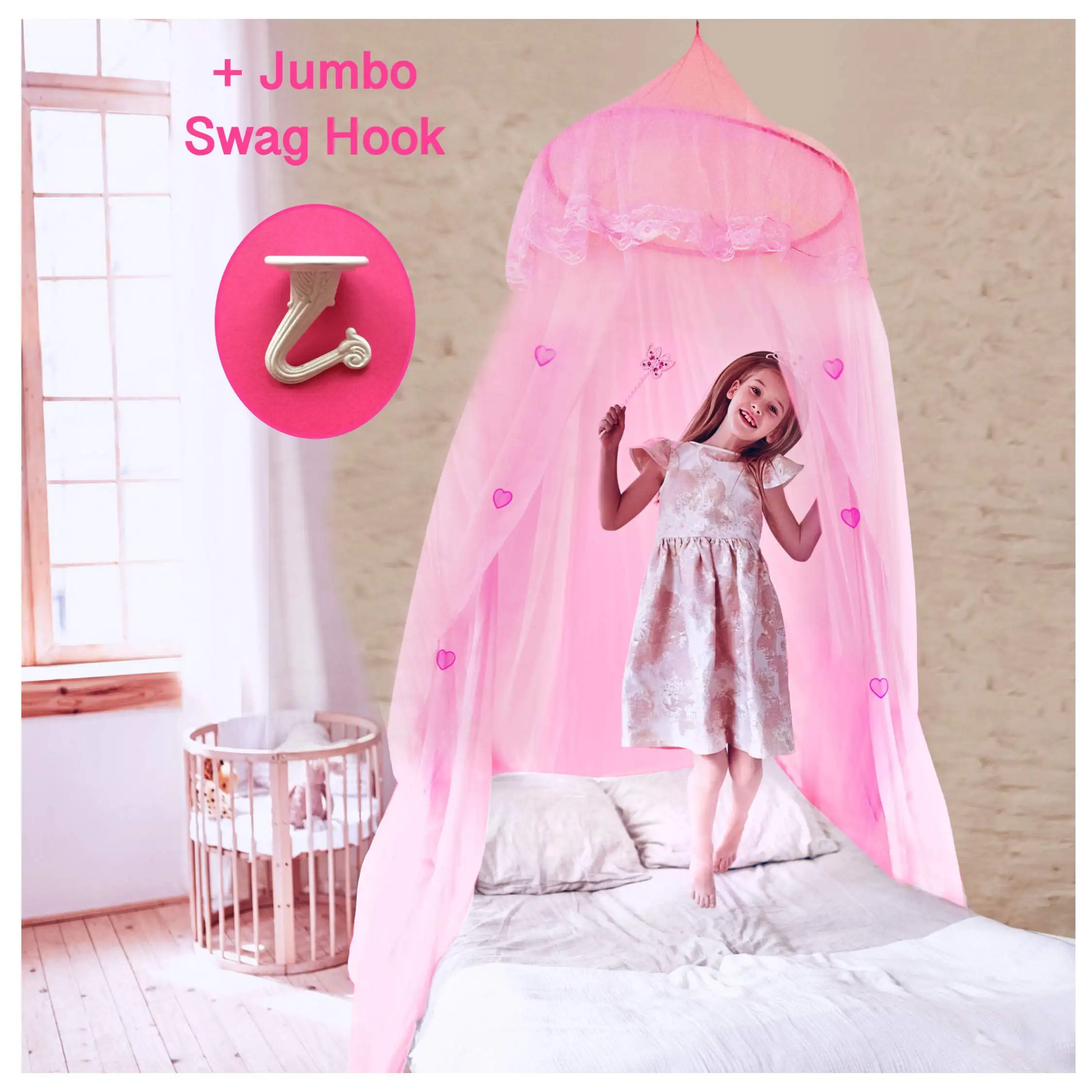 Princess Bed Canopy for Girls, with Lace Dome & Hearts (Easy Hanging System), Birthday Gift, Mosquito Netting for Crib up to Twi
Princess Bed Canopy for Girls, with Lace Dome & Hearts (Easy Hanging System), Birthday Gift, Mosquito Netting for Crib up to Twi