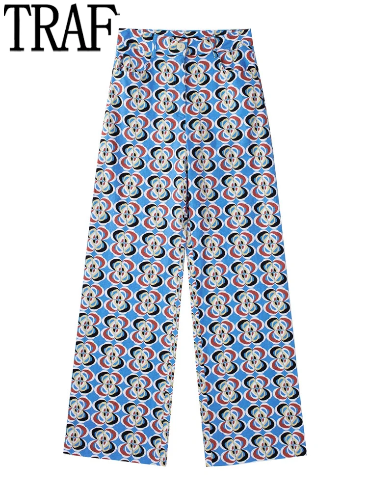 TRAF Printed Wide Leg Pants For Women 2022 High Waist Woman Trousers Summer Blue Casual Pants Sets Streetwear Baggy Pants
TRAF Printed Wide Leg Pants For Women 2022 High Waist Woman Trousers Summer Blue Casual Pants Sets Streetwear Baggy Pants