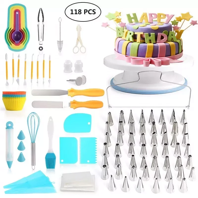 118 piece cake turntable set DIY Cream nozzles Piping pastry bag spatula cake scraper baking tools for cakes Decoration for cake 
118 piece cake turntable set DIY Cream nozzles Piping pastry bag spatula cake scraper baking tools for cakes Decoration for cake