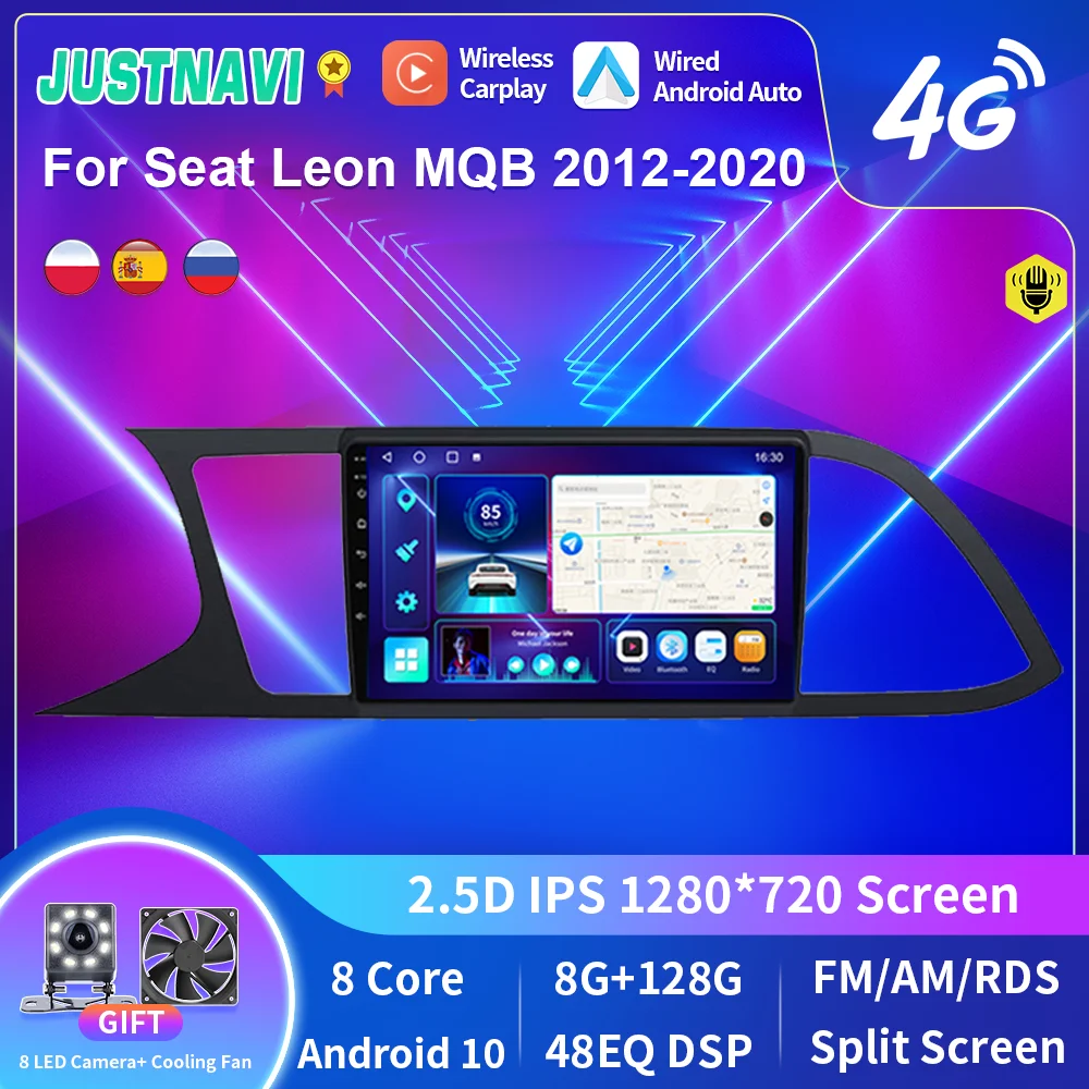 Автомобильный радиоприемник JUSTNAVI 8G 128G Android 10 видеоплеер для Seat Leon MQB 2012-2020 Авто BT Мультимедиа GPS стерео Carplay No 2Din DVD