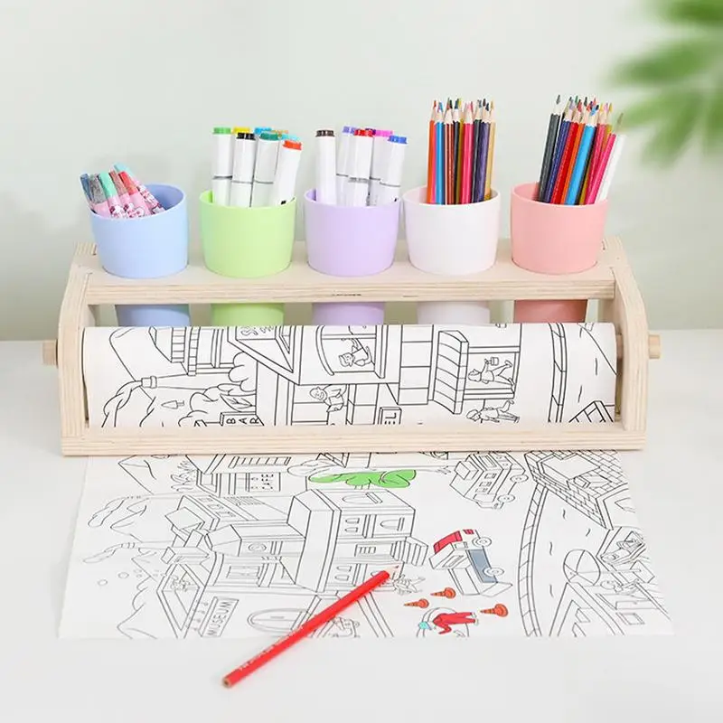 Wooden Tabletop Paper Roll Dispenser 5 Holes Kids DIY Painting Drawing Pencil Holder Cups Parchment Dispenser for Art Painting
Wooden Tabletop Paper Roll Dispenser 5 Holes Kids DIY Painting Drawing Pencil Holder Cups Parchment Dispenser for Art Painting