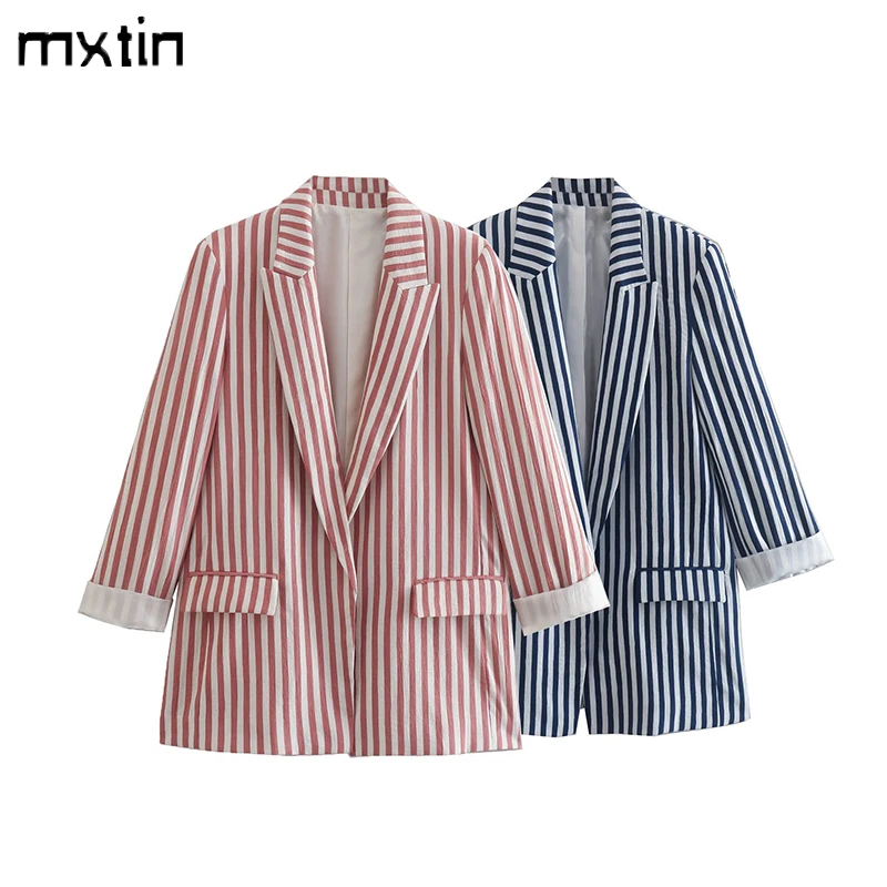 2022 Women Spring Vintage Loose Striped Blazer Coat Fashion Lapel Collar Long Sleeve Pockets Office Lady Female Casual Chic Tops
2022 Women Spring Vintage Loose Striped Blazer Coat Fashion Lapel Collar Long Sleeve Pockets Office Lady Female Casual Chic Tops