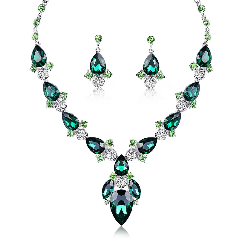 Luxury Bridal Jewelerry Exaggerated Green Colors Crystal Alloy Plated Jewelerry Rhinestone Necklace Earrings Sets
Luxury Bridal Jewelerry Exaggerated Green Colors Crystal Alloy Plated Jewelerry Rhinestone Necklace Earrings Sets