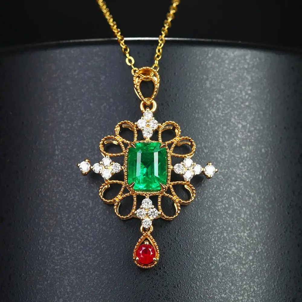 HOYON New Natural Emerald Pendant Necklace Ruby Vintage Style Necklace Real 100% 24K Gold Color Jewelry for Woman
HOYON New Natural Emerald Pendant Necklace Ruby Vintage Style Necklace Real 100% 24K Gold Color Jewelry for Woman