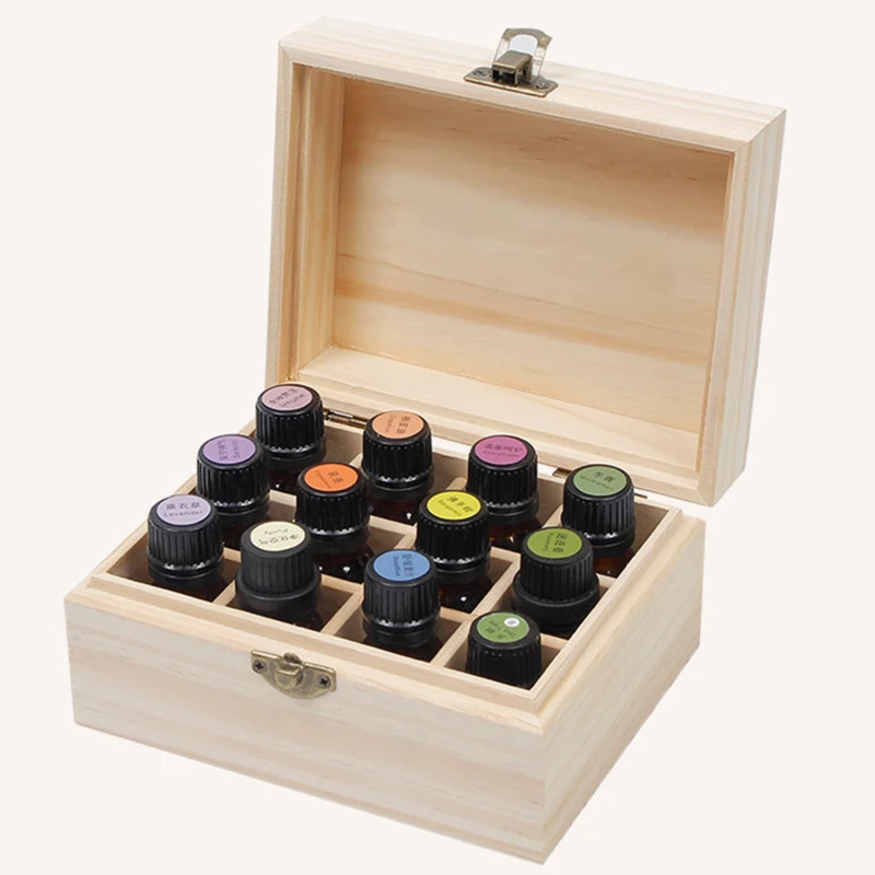 

Wooden Storage Box 12/25 Slots Carry Organizer Essential Oil Bottles Aromatherapy Container Storage Box Case