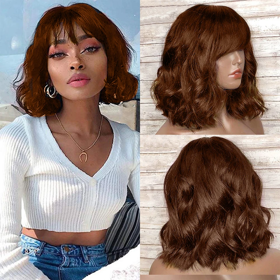 Glueless Wave Brown Human Hair Wigs with Fringe Brazilian 99J Full Machine Made Wigs with Bang Remy Human Hair BOB Wig for Women
Glueless Wave Brown Human Hair Wigs with Fringe Brazilian 99J Full Machine Made Wigs with Bang Remy Human Hair BOB Wig for Women