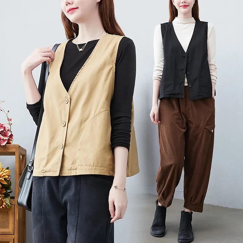 Women's Linen Cotton Vest Waistcoat Elegant Sleeveless Coat Open Front Tops Single-Breasted Khaki Black Outerwear Female
Women's Linen Cotton Vest Waistcoat Elegant Sleeveless Coat Open Front Tops Single-Breasted Khaki Black Outerwear Female