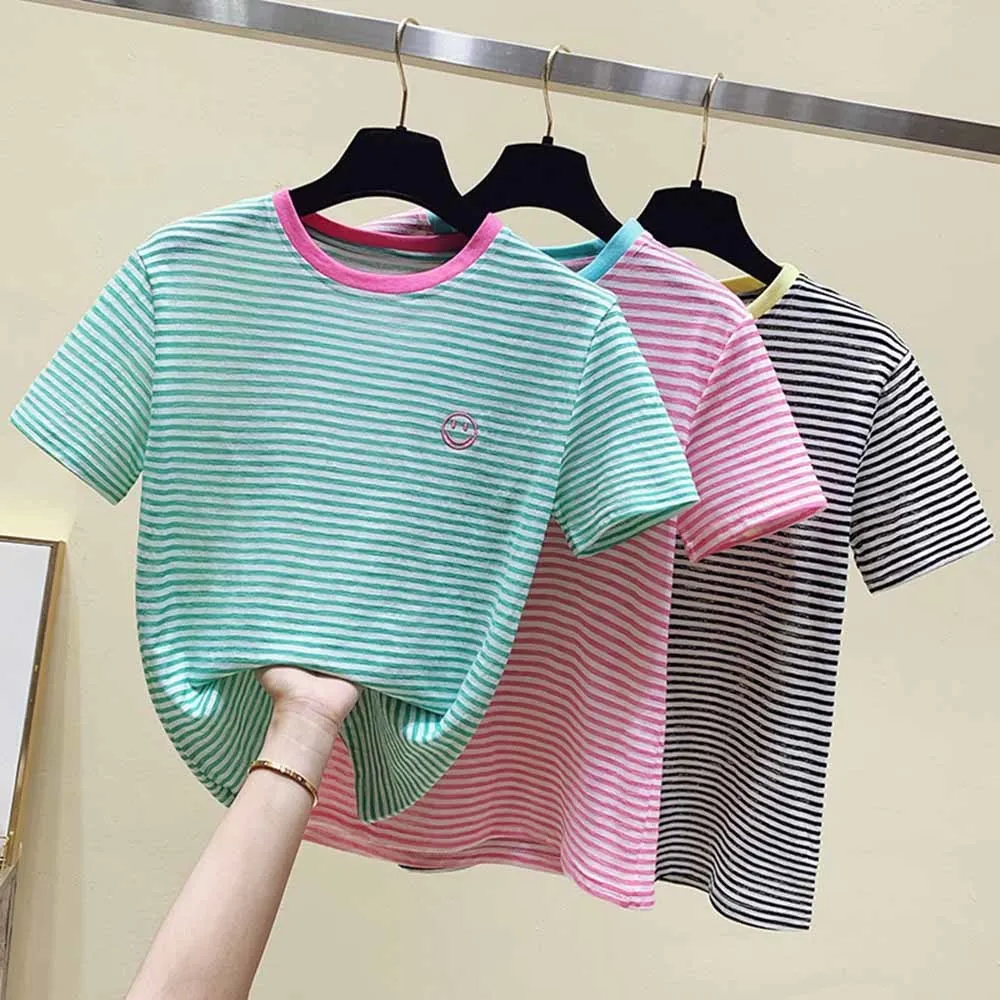 2022 Summer Striped Shirts for Women Short Sleeve Tops Harajuku T Shirt for Women Cotton Ladies Tees Fashion Clothing
2022 Summer Striped Shirts for Women Short Sleeve Tops Harajuku T Shirt for Women Cotton Ladies Tees Fashion Clothing