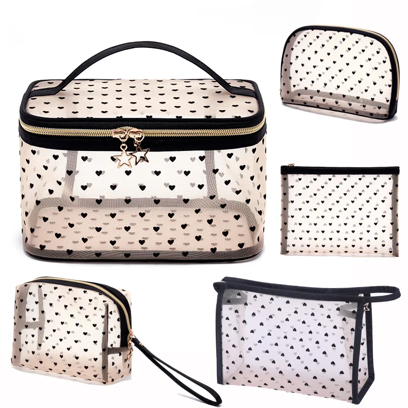 Mesh Cosmetic Makeup Bags Case Holder Cute Transparent Zipper Black Heart Printed Pencil Pen Case Pouch Convenient To Carry
Mesh Cosmetic Makeup Bags Case Holder Cute Transparent Zipper Black Heart Printed Pencil Pen Case Pouch Convenient To Carry