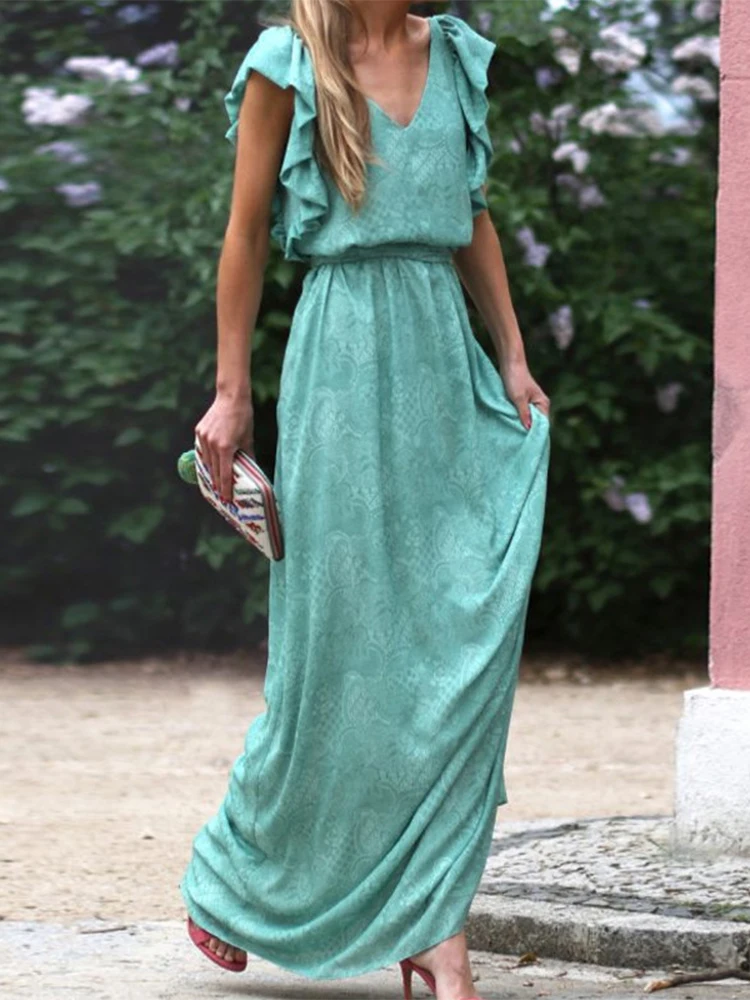 Robe Women Double V Neck Evening Party Dress Spring Ruffle Sleeve Long Party Dress Summer Backless Zip Office Lady Beach Dresses
Robe Women Double V Neck Evening Party Dress Spring Ruffle Sleeve Long Party Dress Summer Backless Zip Office Lady Beach Dresses