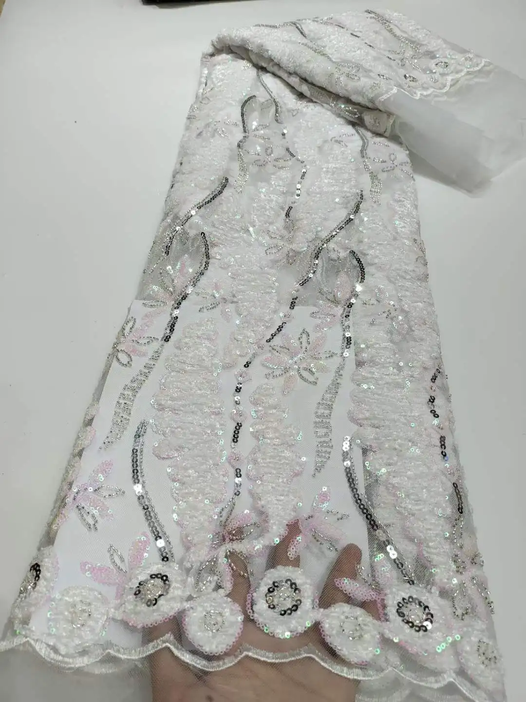 

2023 тяжелые бусины ручной работы, тюль, кружевная ткань, африканская Роскошная блестящая жемчужная ткань, модное женское платье для невесты cd50
