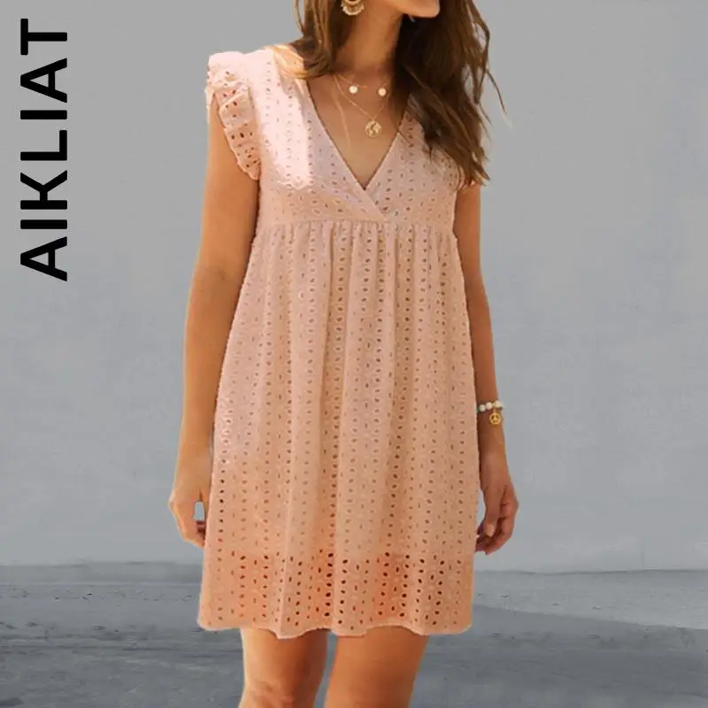 Aikliat Summer Beach dress Hollow Out Mini Dress Sexy V Neck Lace Short Ruffle Sleeve A Line Sundress Casual Loose Kawaii 2022
Aikliat Summer Beach dress Hollow Out Mini Dress Sexy V Neck Lace Short Ruffle Sleeve A Line Sundress Casual Loose Kawaii 2022