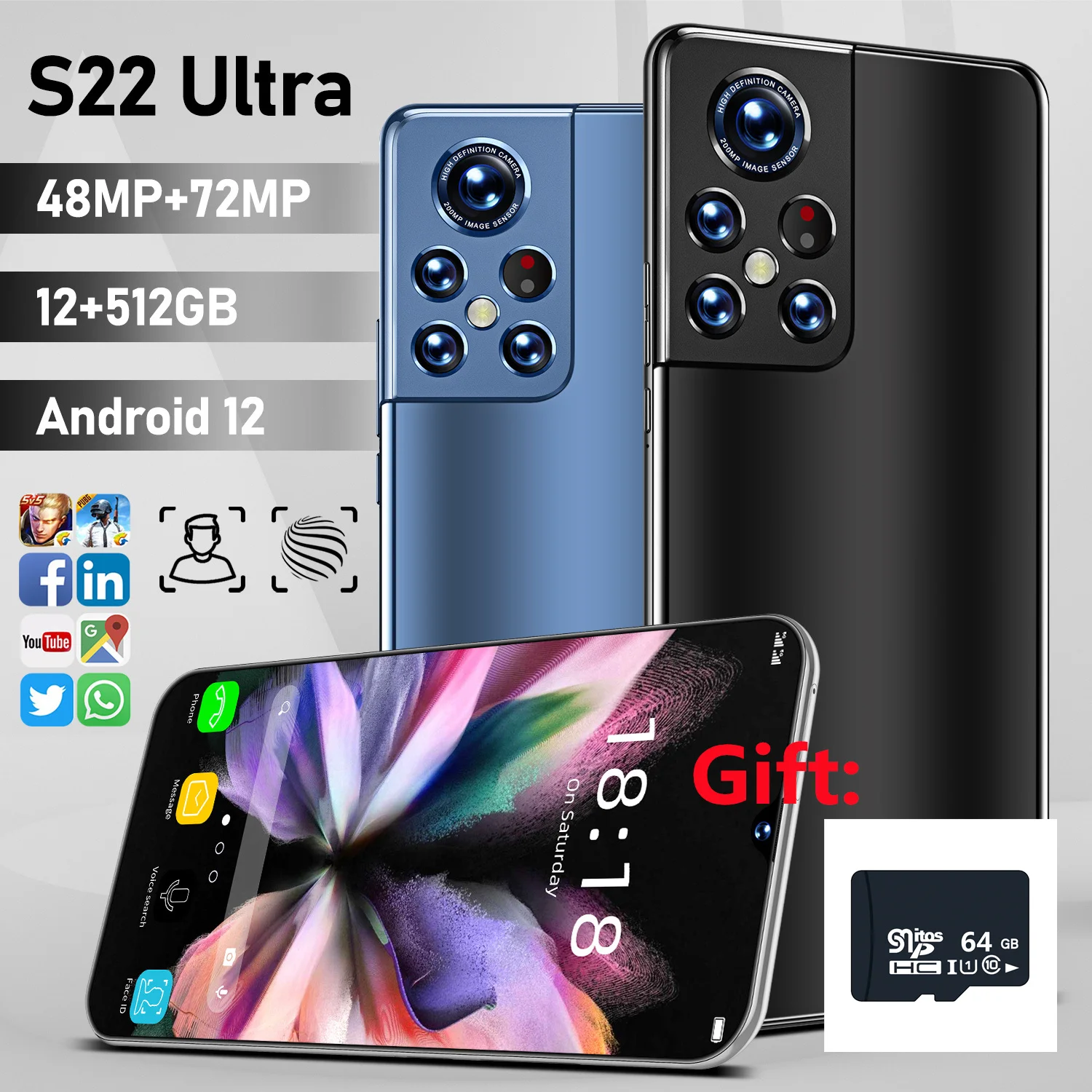Smartphone S22 Ultra 6.93 Inch Full Screen Dual Sim Cell Phones Unlocked Android 10 Mobile Phones 24+48MP Camera 4G 5G Celulares
Smartphone S22 Ultra 6.93 Inch Full Screen Dual Sim Cell Phones Unlocked Android 10 Mobile Phones 24+48MP Camera 4G 5G Celulares