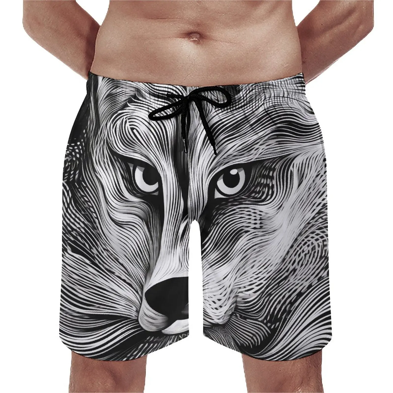 

Fox Board Shorts Psychedelic Lines Portraits Cute Board Short Pants Male Graphic Surfing Quick Dry Swim Trunks Gift