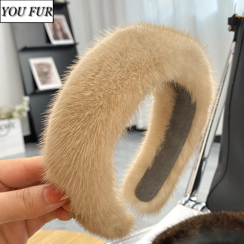 

Women Luxury winter 100% Real Mink Fur Headbands High Quality Real Fur Hair Band Lady Fashion Hair Hoop Furry Gift