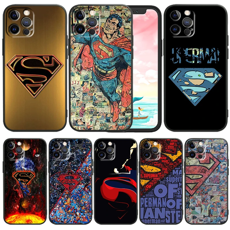 

Justice League Superman LoGo Phone Case For iPhone 14 13 12 Mini 11 XS Pro Max X XR 8 7 6 Plus 5 SE 2020 Black Funda TPU Cover