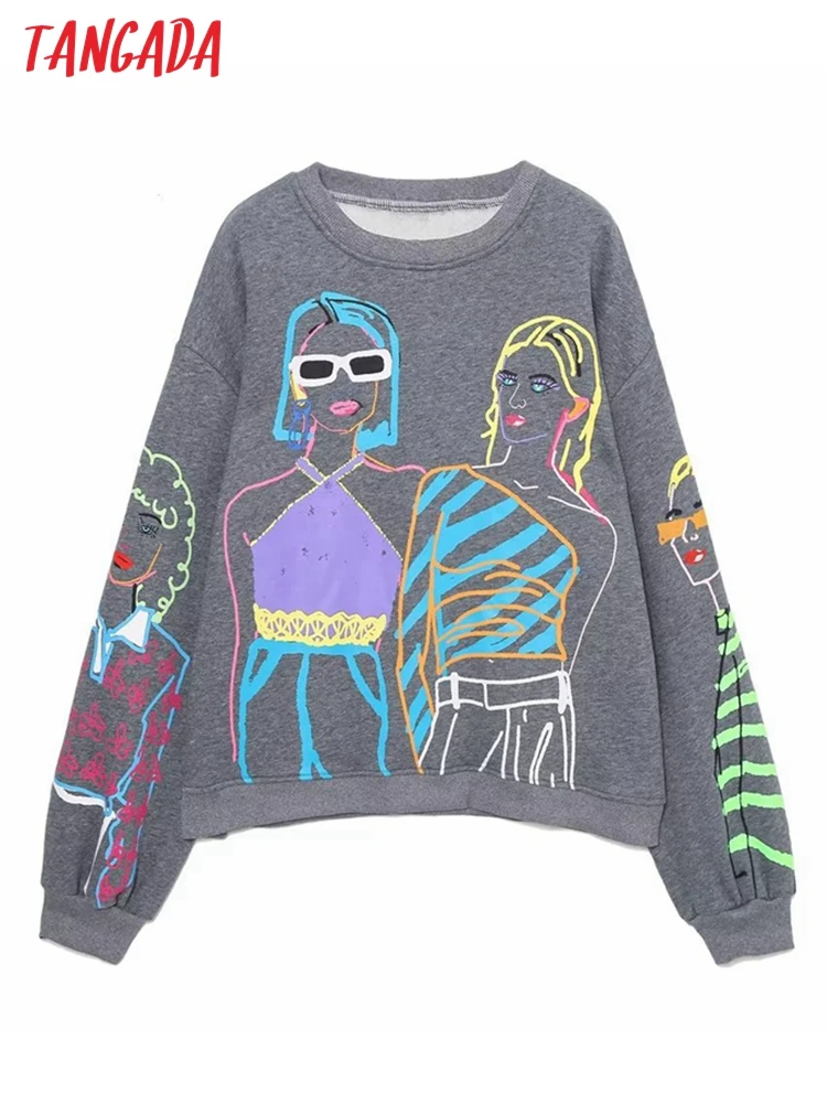 Tangada Women Gray Charater Print Fleece Sweatshirts Oversize Long Sleeve O Neck Loose Pullovers Female Tops 6H207
Tangada Women Gray Charater Print Fleece Sweatshirts Oversize Long Sleeve O Neck Loose Pullovers Female Tops 6H207