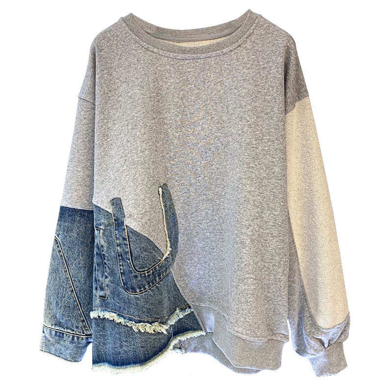 Loose Fit Gray Denim Burr Sweatshirt New Round Neck Long Sleeve Women The New Fashion Spring Autumn 2022
Loose Fit Gray Denim Burr Sweatshirt New Round Neck Long Sleeve Women The New Fashion Spring Autumn 2022