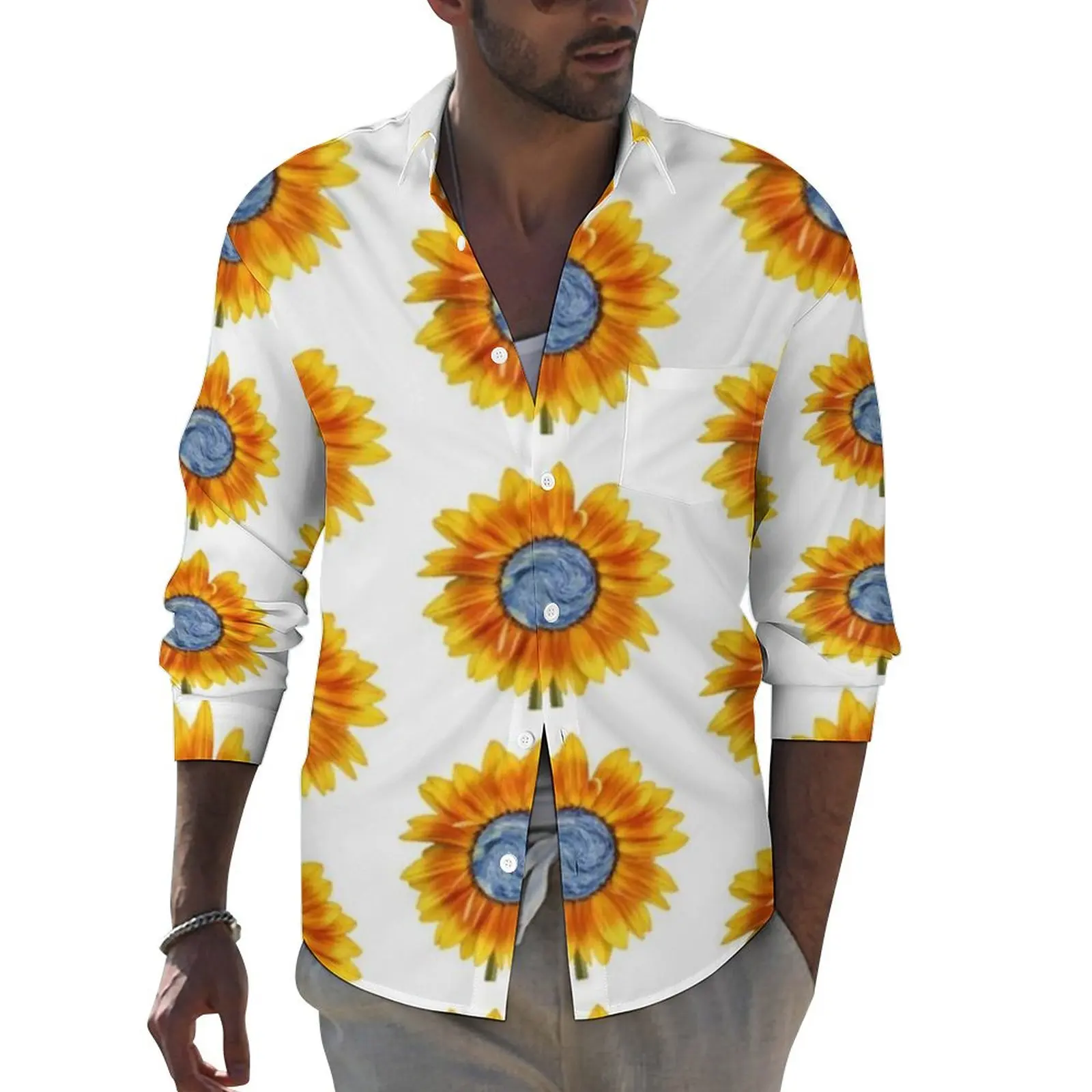 Sunflower Art Casual Shirts Man Van Gogh Starry Night Shirt Long Sleeve Vintage Stylish Blouses Autumn Design Top Plus Size
Sunflower Art Casual Shirts Man Van Gogh Starry Night Shirt Long Sleeve Vintage Stylish Blouses Autumn Design Top Plus Size