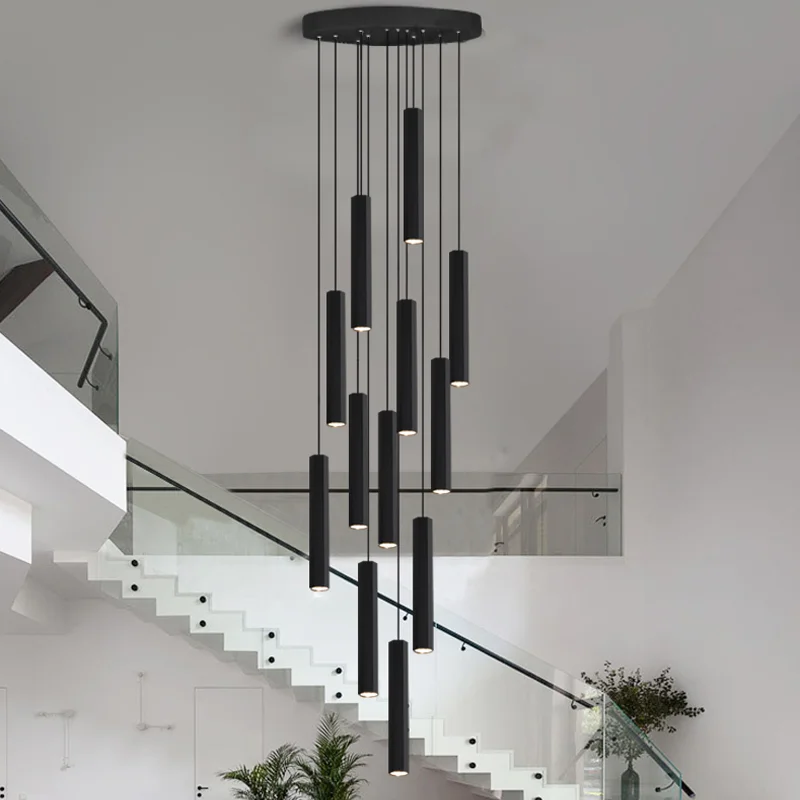 Duplex villa living room staircase chandelier led warm light black long tube chandelier mall hotel lobby Chandelier
Duplex villa living room staircase chandelier led warm light black long tube chandelier mall hotel lobby Chandelier