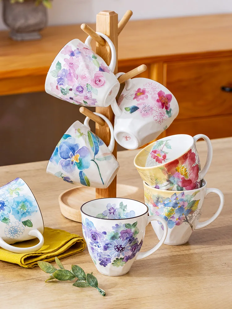 

Imported From Japan Ceramic Mugs Handpainted Rose Floral Flower Printed In Glazed 300ML Home Office Tea Coffee Use Drinkware