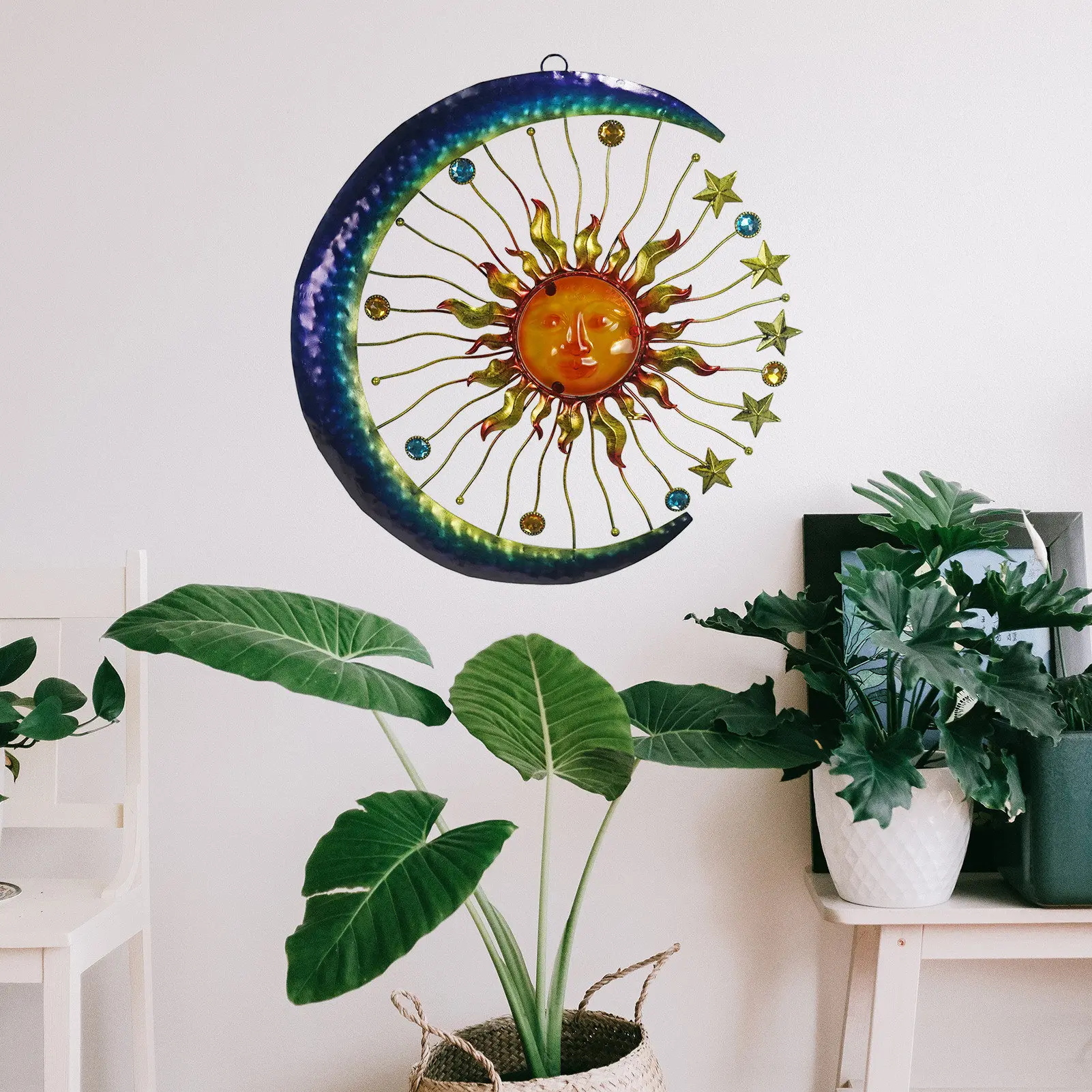 Sun Moon Metal Hung Decoration Celestial-Themed Sun Moon Metal Wall Decor Sun Face Celestial Metal Wall Decorations For Indoors 
Sun Moon Metal Hung Decoration Celestial-Themed Sun Moon Metal Wall Decor Sun Face Celestial Metal Wall Decorations For Indoors