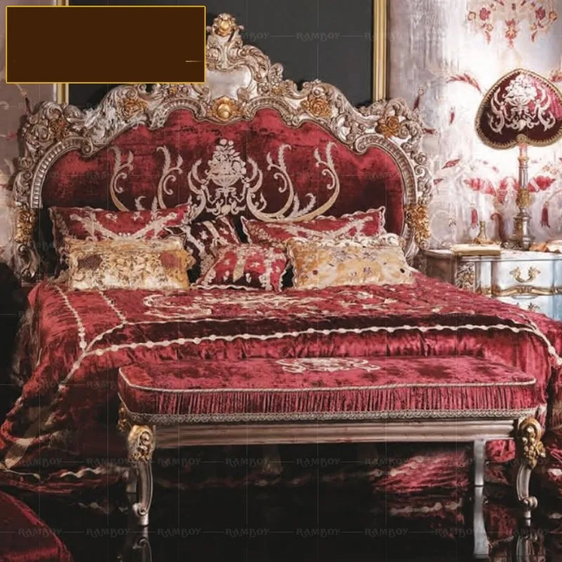 European style solid wood double French luxury villa palace bedroom fabric solid wood silver foil bed
European style solid wood double French luxury villa palace bedroom fabric solid wood silver foil bed