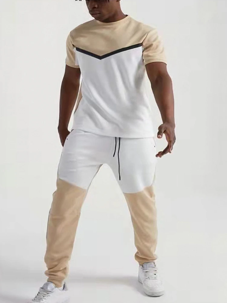 Mens Sportswear 2022 Summer Men Casual Patchwork Two Piece Sets Fashion Short Sleeve T-shirts And Drawstring Slim Pants Suit
Mens Sportswear 2022 Summer Men Casual Patchwork Two Piece Sets Fashion Short Sleeve T-shirts And Drawstring Slim Pants Suit