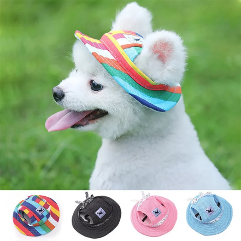 

Pets Dog Hat Round Brim Dogs Cap With Ear Holes Puppy Pet Grooming Dress Up Hat Outdoor Porous Windproof Sun Cap Bonnet Visor