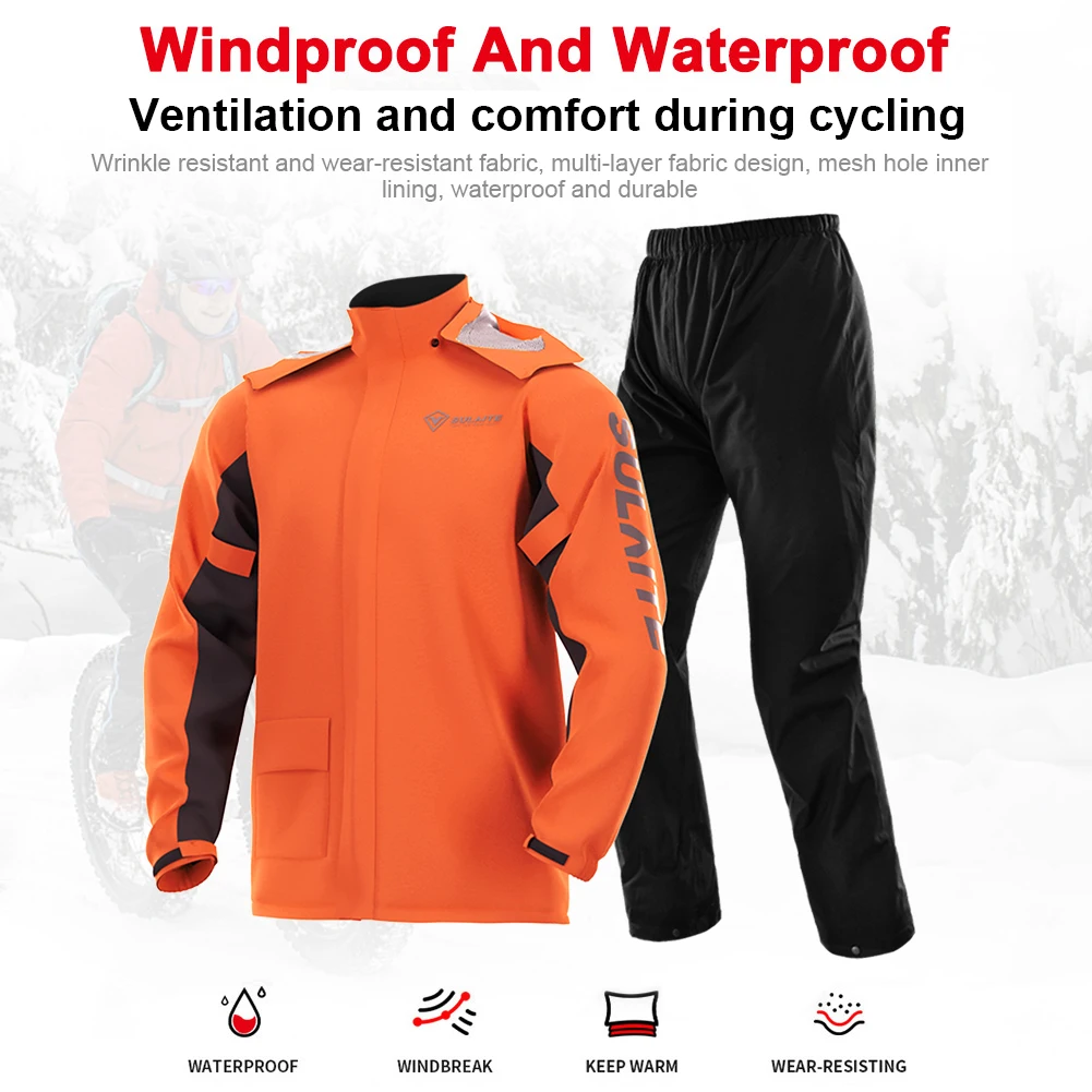 

Outdoor Rainwear Waterproof Rain Jacket Trouser with Hidden Shoes Cover Riding Protective Clothes Breathable for Riding Cycling