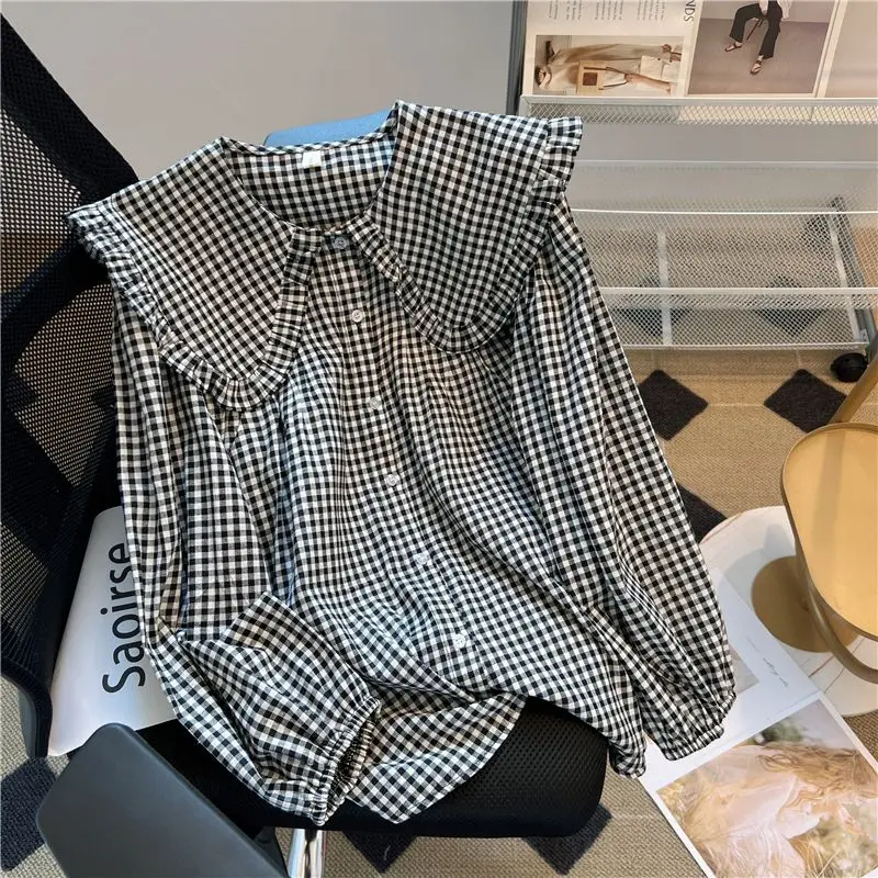 Fashion Woman Blouses 2023 Autumn Doll Collar Long Sleeve Office Lady Shirts Elegant Loose Lattice Tops Female Clothing A159
Fashion Woman Blouses 2023 Autumn Doll Collar Long Sleeve Office Lady Shirts Elegant Loose Lattice Tops Female Clothing A159