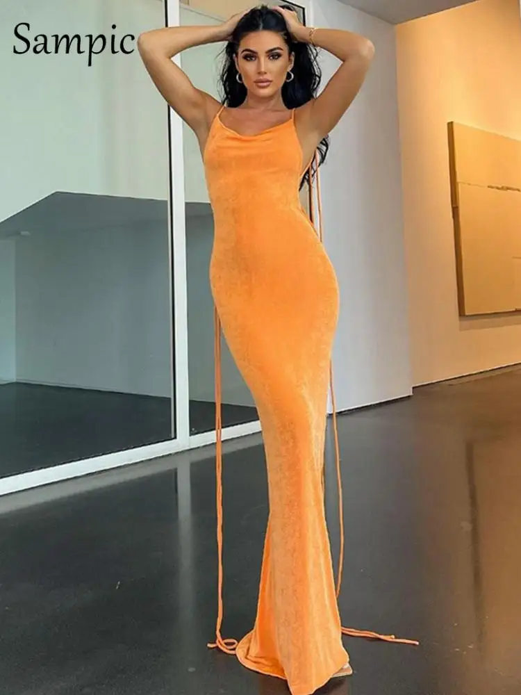 Sampic Sexy Draped Backless Maxi Dress Women Y2K 2022 Elegant Spaghetti Straps Solid Long Dresses Summer Chic Evening Dress 
Sampic Sexy Draped Backless Maxi Dress Women Y2K 2022 Elegant Spaghetti Straps Solid Long Dresses Summer Chic Evening Dress