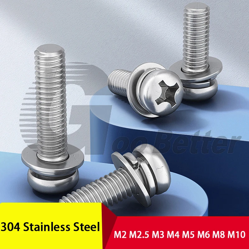 A2 304 Stainless Steel Phillips Pan Head Three Combination Screws M2 M2.5 M3 M4 M5 to M10 Cross Round Head With Washer Screw
A2 304 Stainless Steel Phillips Pan Head Three Combination Screws M2 M2.5 M3 M4 M5 to M10 Cross Round Head With Washer Screw