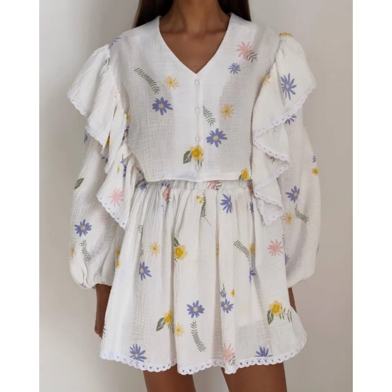 Women Linen Two Piece Set Skirt Outfits Homewear Casual Fashion Long Lantern Sleeve Ruffle Crop Top Skirt Pajama Sets Loungewear
Women Linen Two Piece Set Skirt Outfits Homewear Casual Fashion Long Lantern Sleeve Ruffle Crop Top Skirt Pajama Sets Loungewear